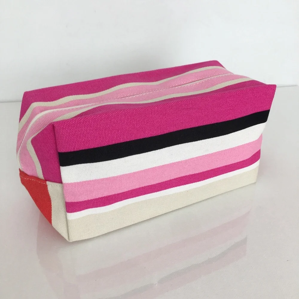 Kate Spade Pink Multi Striped Cosmetic Bag Makeup Zipper Bag Cotton Canvas NWOT